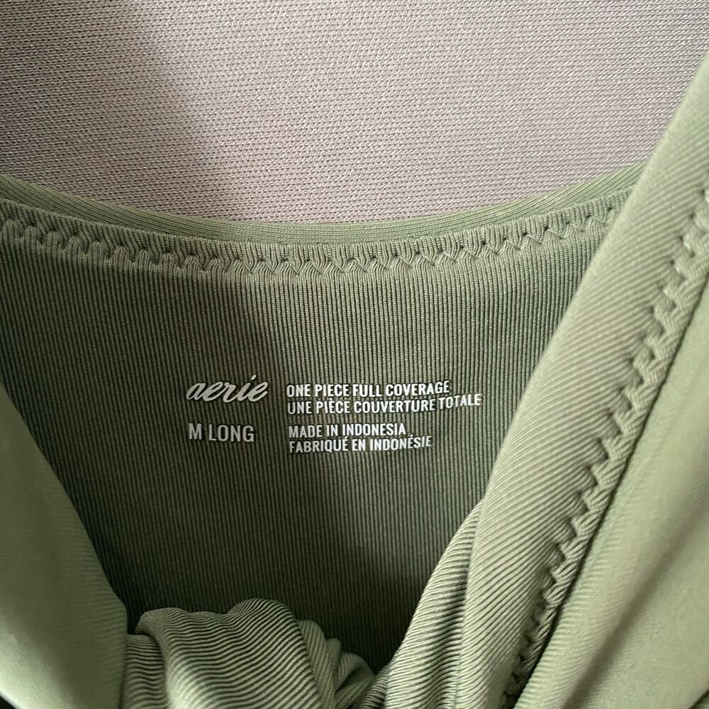 AERIE sz M Olive green midriff cut out‎ front tie swimsuit - Picture 4 of 11